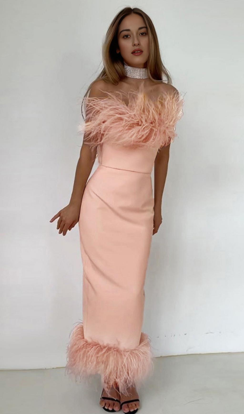 ABITO MIDI ADERENTE CON PIUME