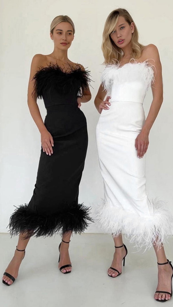 AIIZIE FEATHER BODYCON MIDI DRESS - product image