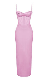 BACKLESS CORSET MAXI DRESS IN PINK