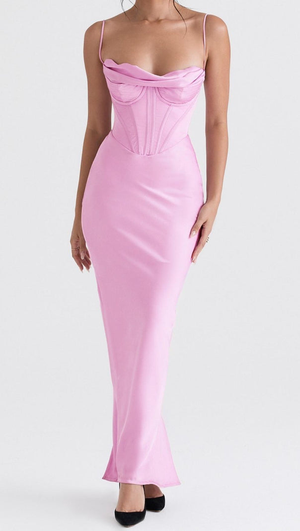AIIZIE BACKLESS CORSET MAXI DRESS IN PINK - product image