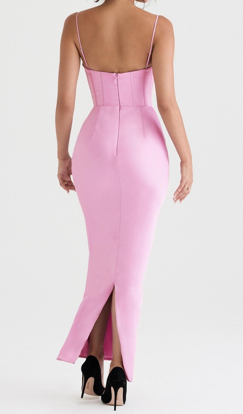 BACKLESS CORSET MAXI DRESS IN PINK – AIIZIE