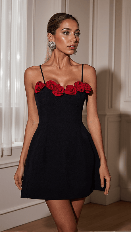 RONJA SPAGHETTI FLOWER MINI DRESS