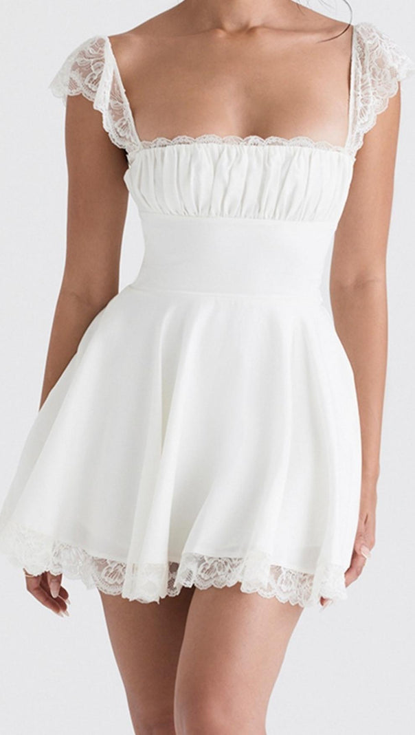 AIIZIE SATIN LACE MINI DRESS IN WHITE - product image