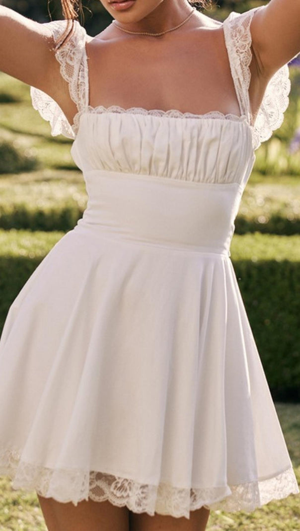AIIZIE SATIN LACE MINI DRESS IN WHITE - product image