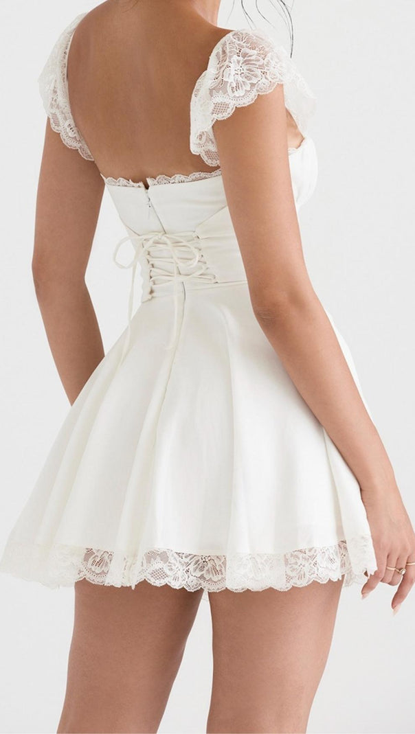 AIIZIE SATIN LACE MINI DRESS IN WHITE - product image