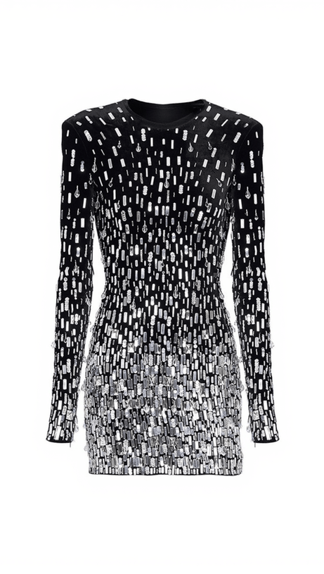 KARLA LONG SLEEVE EMBELLISHED VELVET DRESS