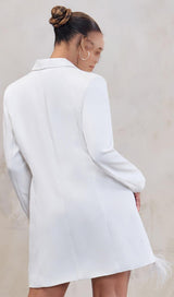 LONG SLEEVES FEATHER MINI DRESS IN WHITE