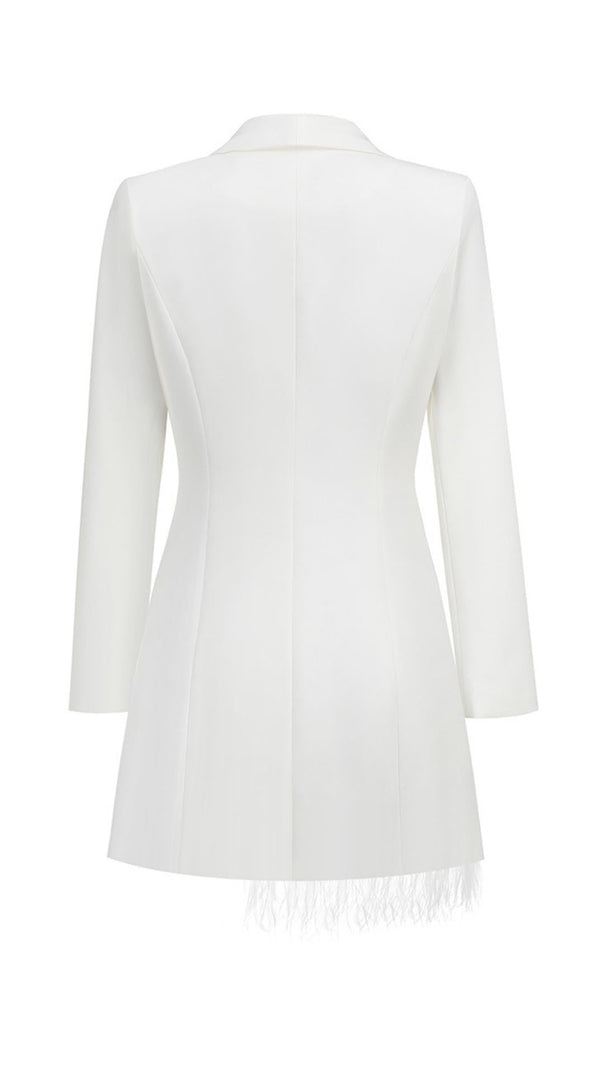 LANGÄRMELIGES MINIKLEID MIT FEDERN IN WEISS
