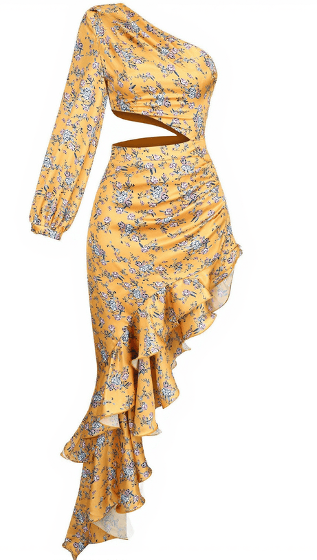 AIYANA ONE SHOULDER FLORAL MAXI DRESS IN YELLOW