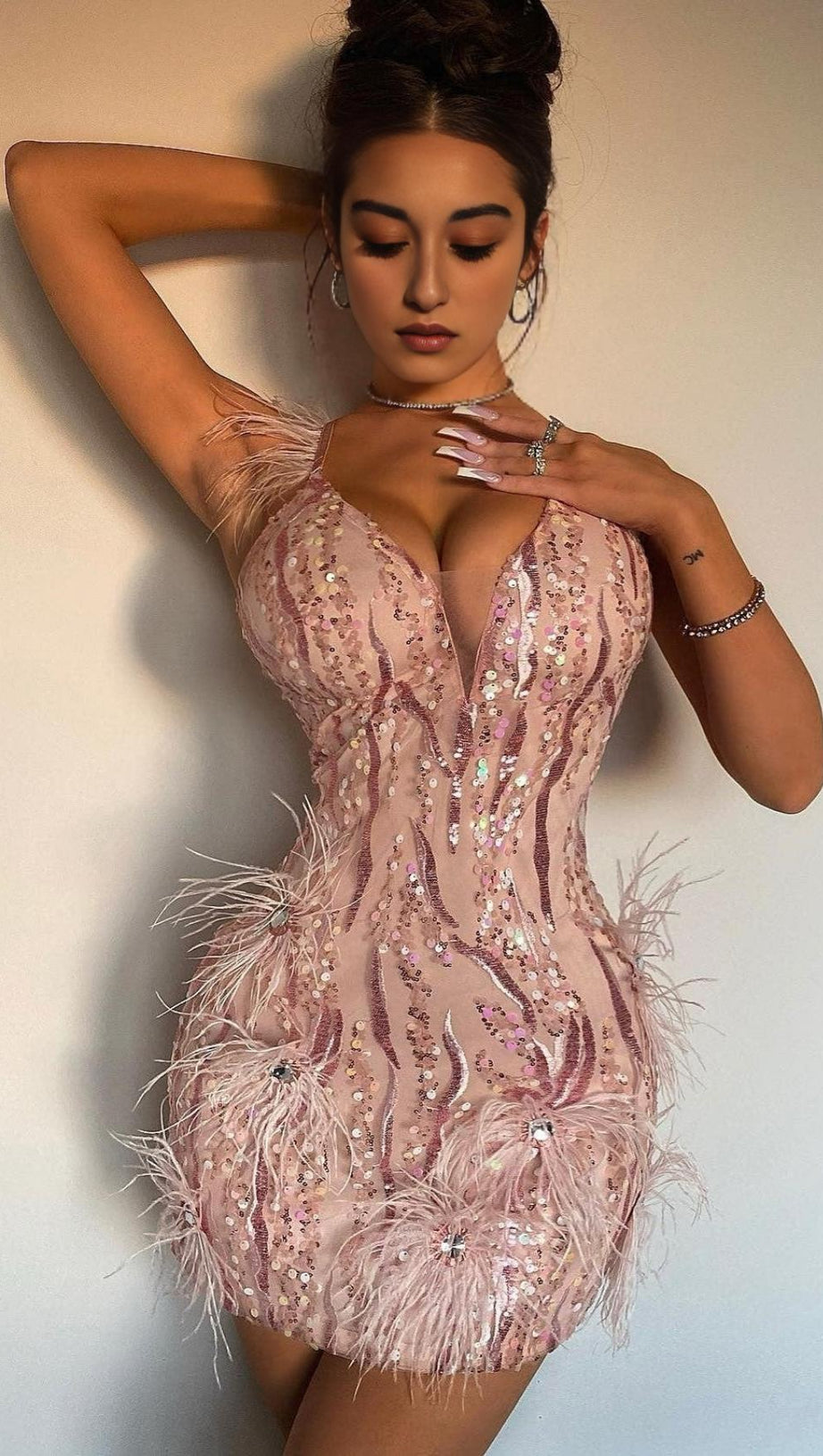 SEQUIN FEATHER FRINGE MINI DRESS