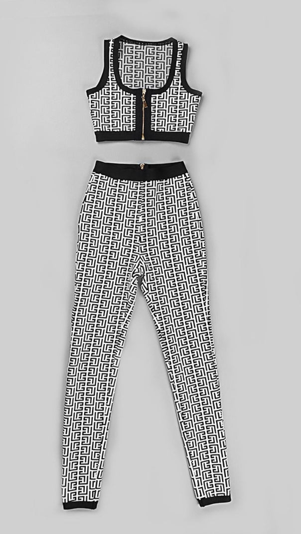 JACQUARD-ZWEITEILIGES SET IN GRAU