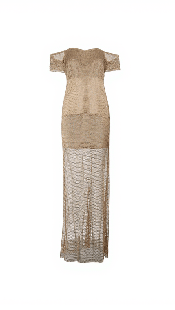 AIIZIE BEXLEY OFF SHOULDER MESH RHINESTONE MAXI DRESS - product image
