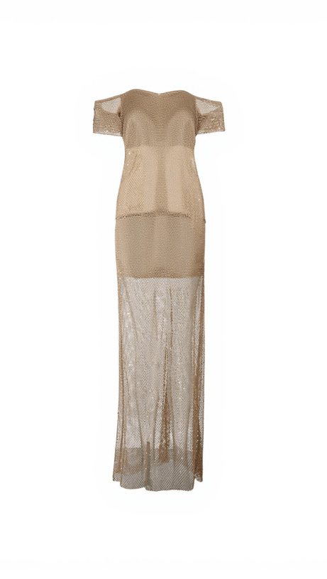 Bexley – Schulterfreies Maxikleid aus Netzstoff mit Strass