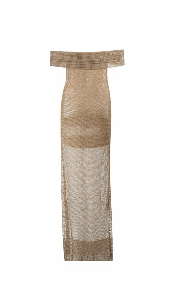 AIIZIE BEXLEY OFF SHOULDER MESH RHINESTONE MAXI DRESS - product image