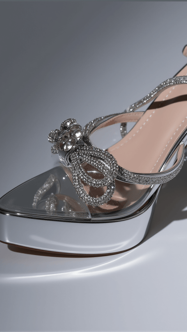 AIIZIE ANOUK BOW CRYSTAL HEELS IN SILVER - product image