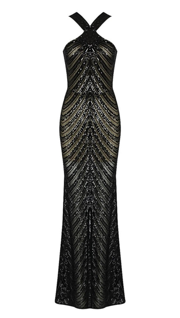 AIIZIE HALTER SEQUIN MAXI DRESS IN BLACK - product image