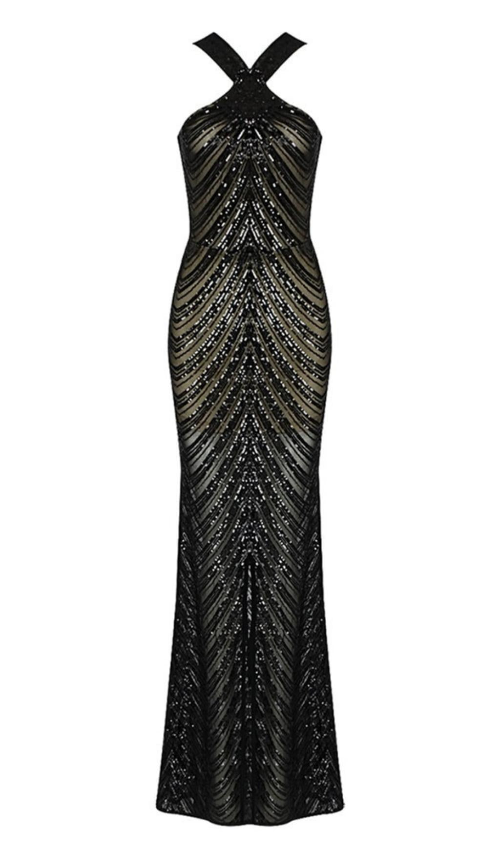 Neckholder-Maxikleid mit Pailletten in Schwarz