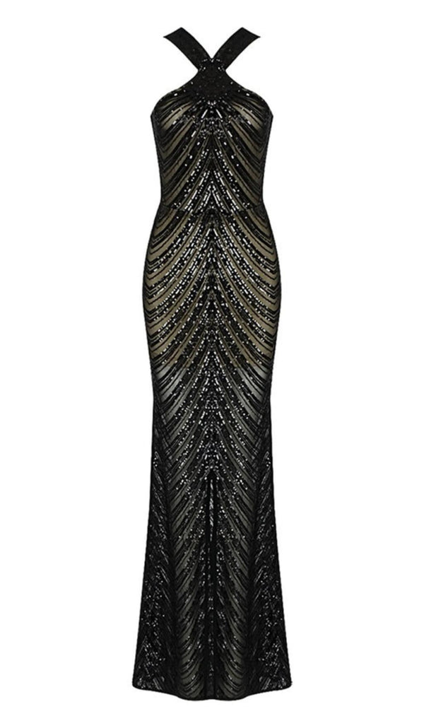 HALTER SEQUIN MAXI DRESS IN BLACK