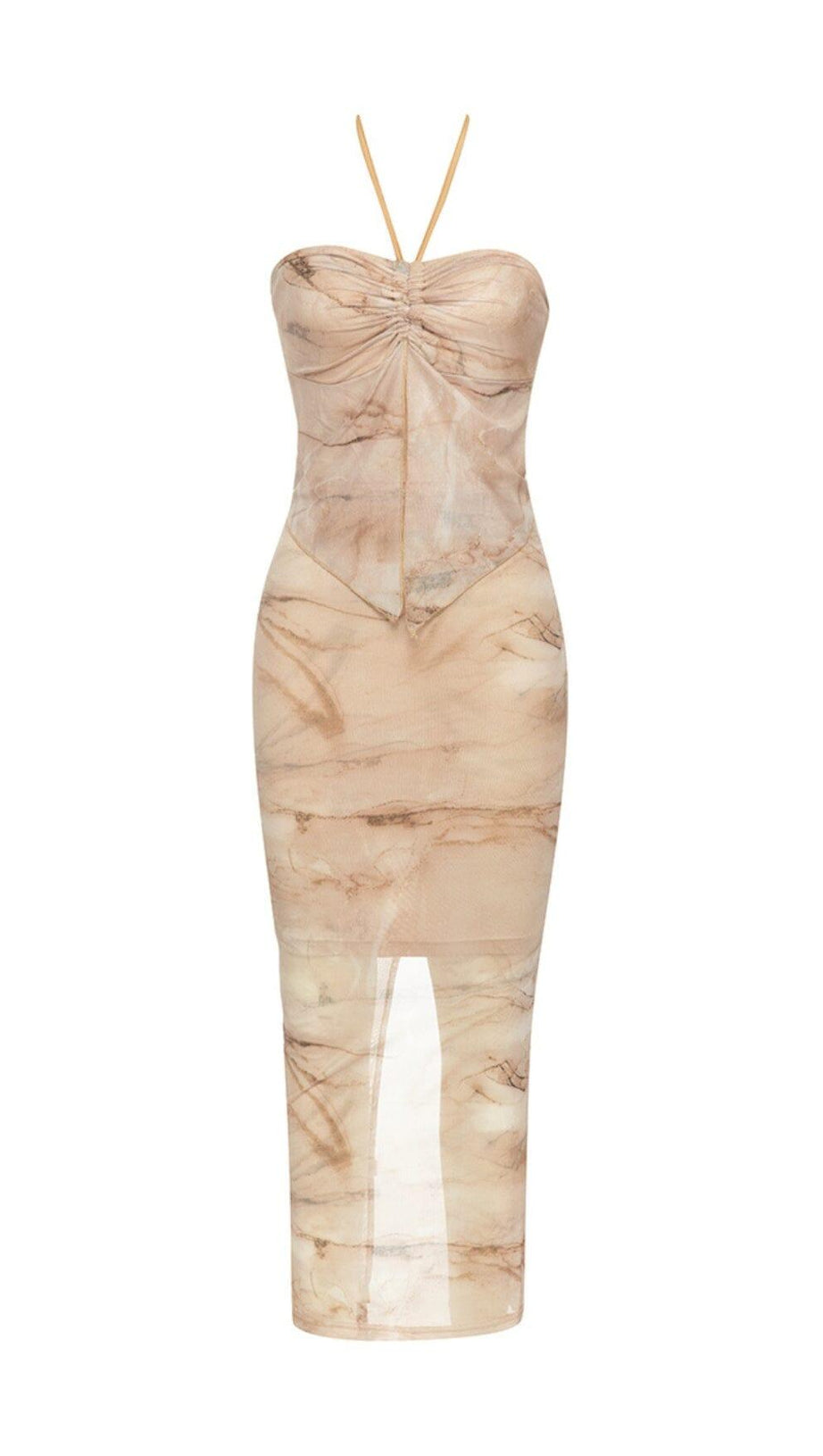 HALTERNECK LACE PANELED BACK SLIT DRESS