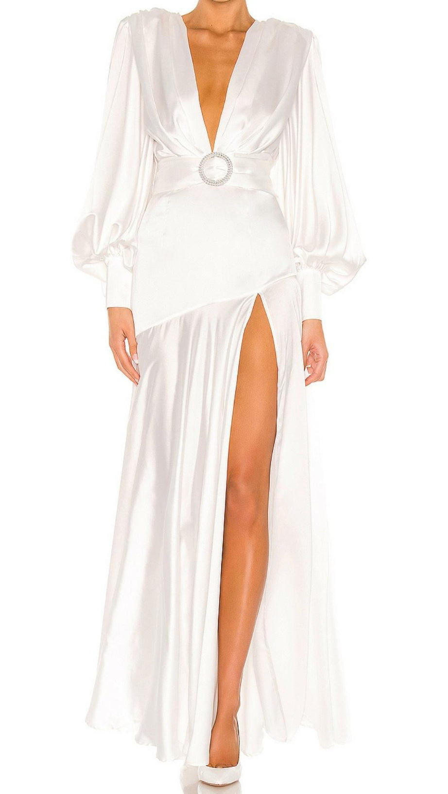 LONG SLEEVES V NECK MAXI DRESS IN WHITE