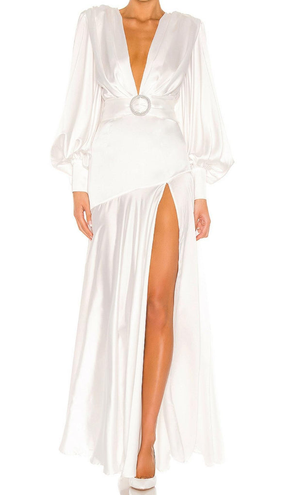 LONG SLEEVES V NECK MAXI DRESS IN WHITE