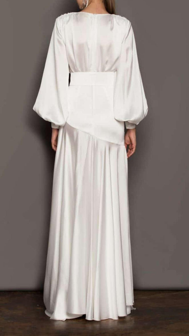 AIIZIE LONG SLEEVES V NECK MAXI DRESS IN WHITE - product image