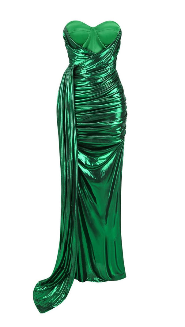 AIIZIE RUCHED STRAPLESS MAXI DRESS IN GREEN - product image