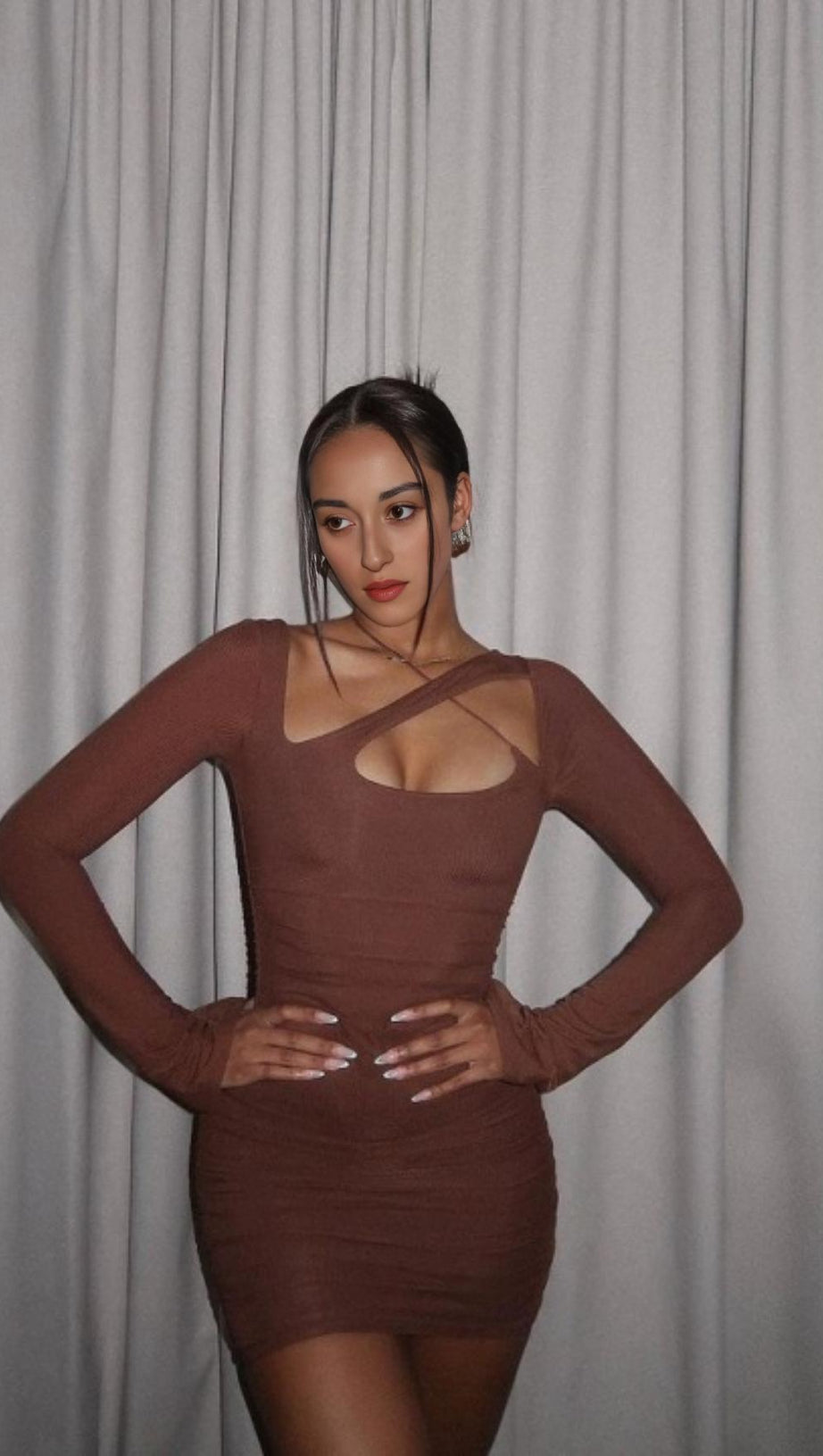 LONG SLEEVES MESH MINI DRESS