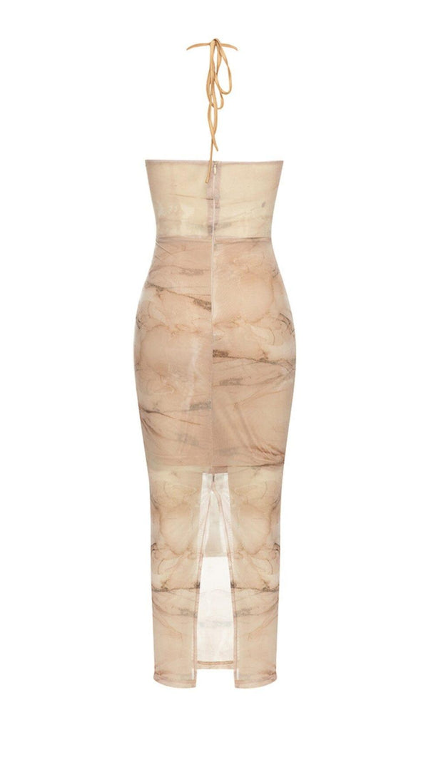 AIIZIE HALTERNECK LACE PANELED BACK SLIT DRESS - product image