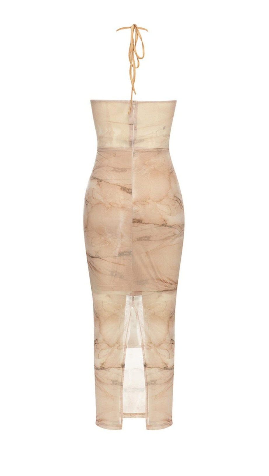 HALTERNECK LACE PANELED BACK SLIT DRESS