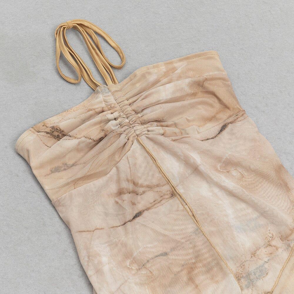 AIIZIE HALTERNECK LACE PANELED BACK SLIT DRESS - product image