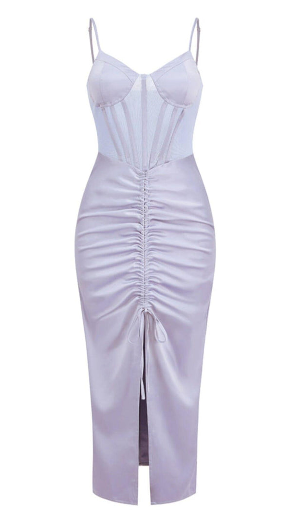 AIIZIE MINK SATIN SWEETHEART NECK CORSET FRONT SPLIT MAXI DRESS - product image