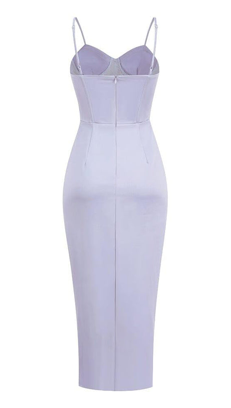 MINK SATIN SWEETHEART NECK CORSET FRONT SPLIT MAXI DRESS