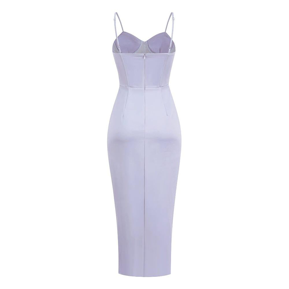 AIIZIE MINK SATIN SWEETHEART NECK CORSET FRONT SPLIT MAXI DRESS - product image
