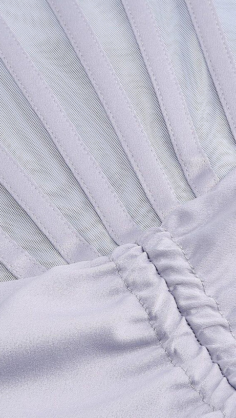 MINK SATIN SWEETHEART NECK CORSET FRONT SPLIT MAXI DRESS