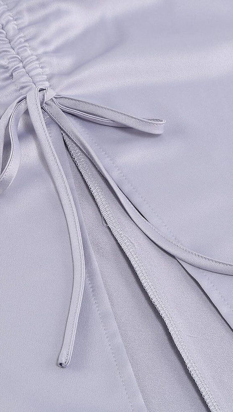 MINK SATIN SWEETHEART NECK CORSET FRONT SPLIT MAXI DRESS