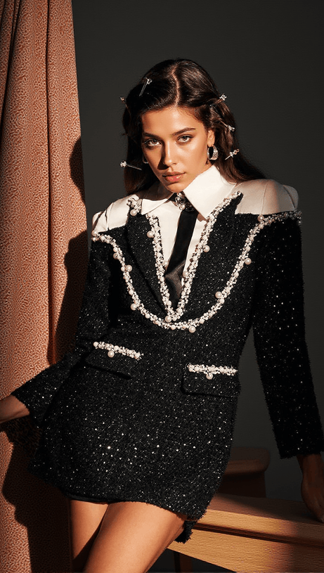 ABITO GALILEA CON COLLETTO DI PAILLETTES DECORATO