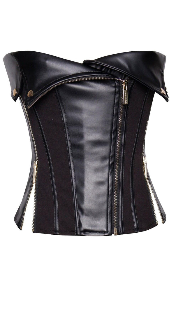 AIIZIE MERLINA BLACK VEGAN LEATHER BUSTIER TOP - product image