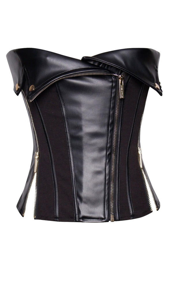 MERLINA BLACK VEGAN LEATHER BUSTIER TOP