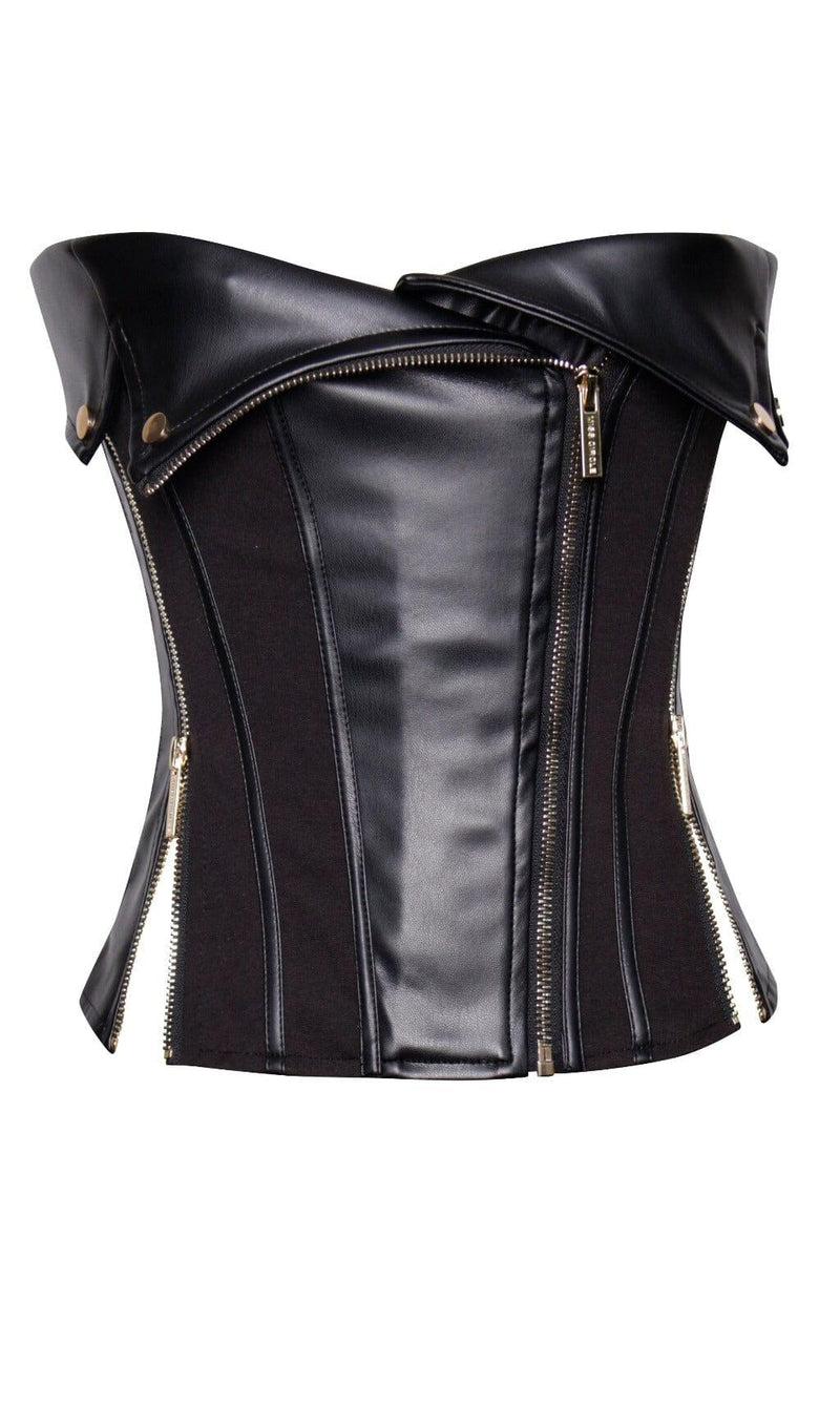 MERLINA BLACK VEGAN LEATHER BUSTIER TOP