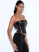 MERLINA BLACK VEGAN LEATHER BUSTIER TOP