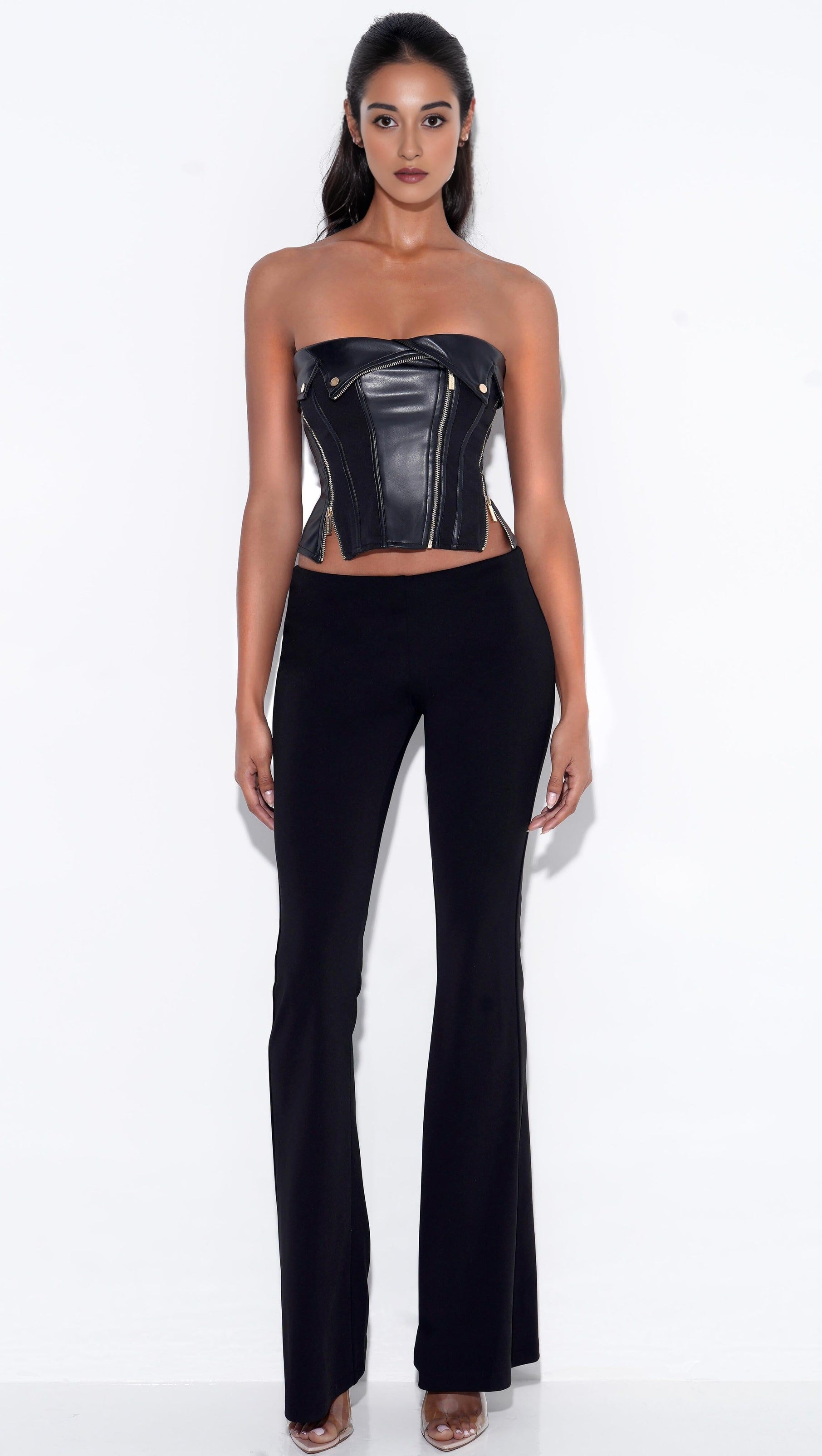 AIIZIE MERLINA BLACK VEGAN LEATHER BUSTIER TOP - product image