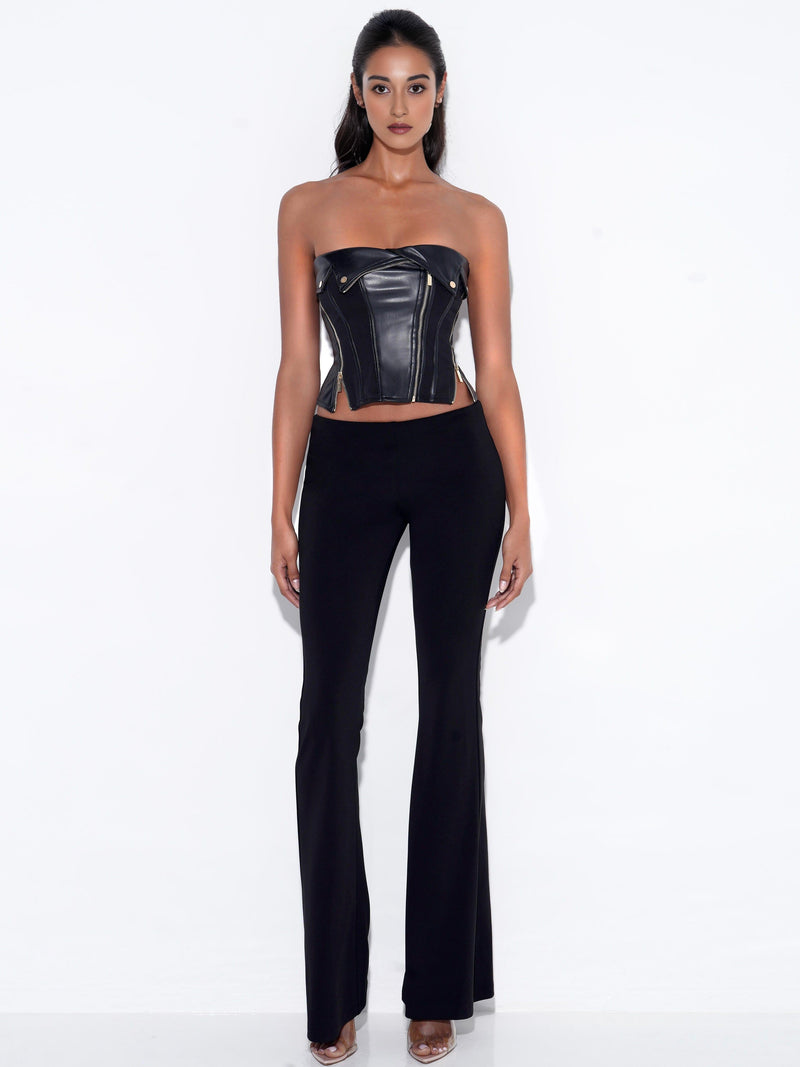 MERLINA BLACK VEGAN LEATHER BUSTIER TOP