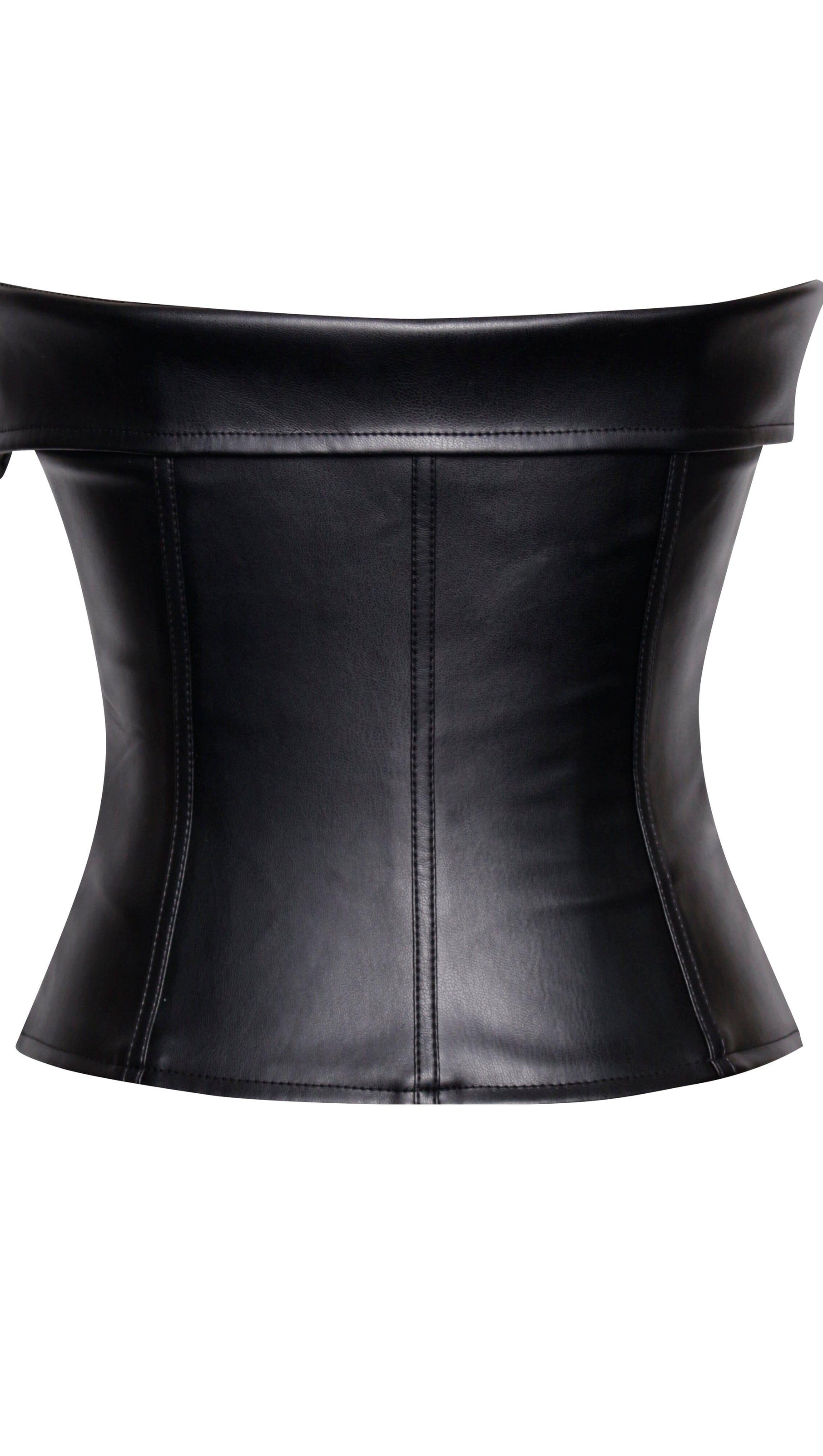AIIZIE MERLINA BLACK VEGAN LEATHER BUSTIER TOP - product image