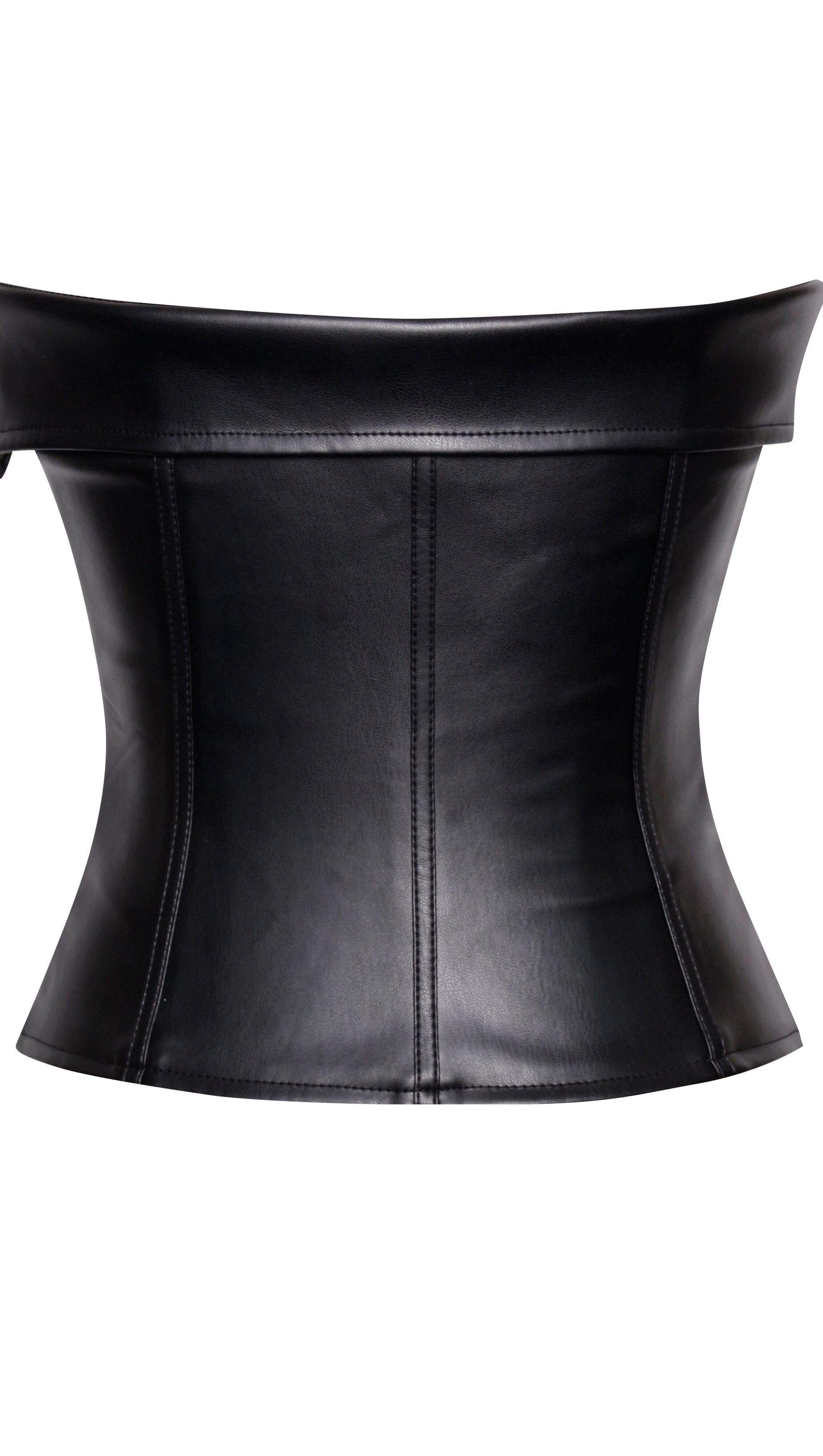 MERLINA SCHWARZES BUSTIER-TOP AUS VEGANEM LEDER
