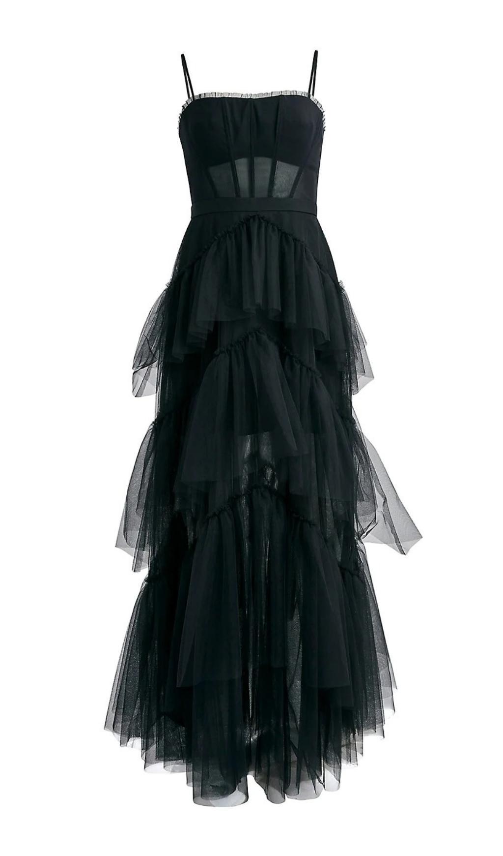 Mesh-Maxikleid in Schwarz