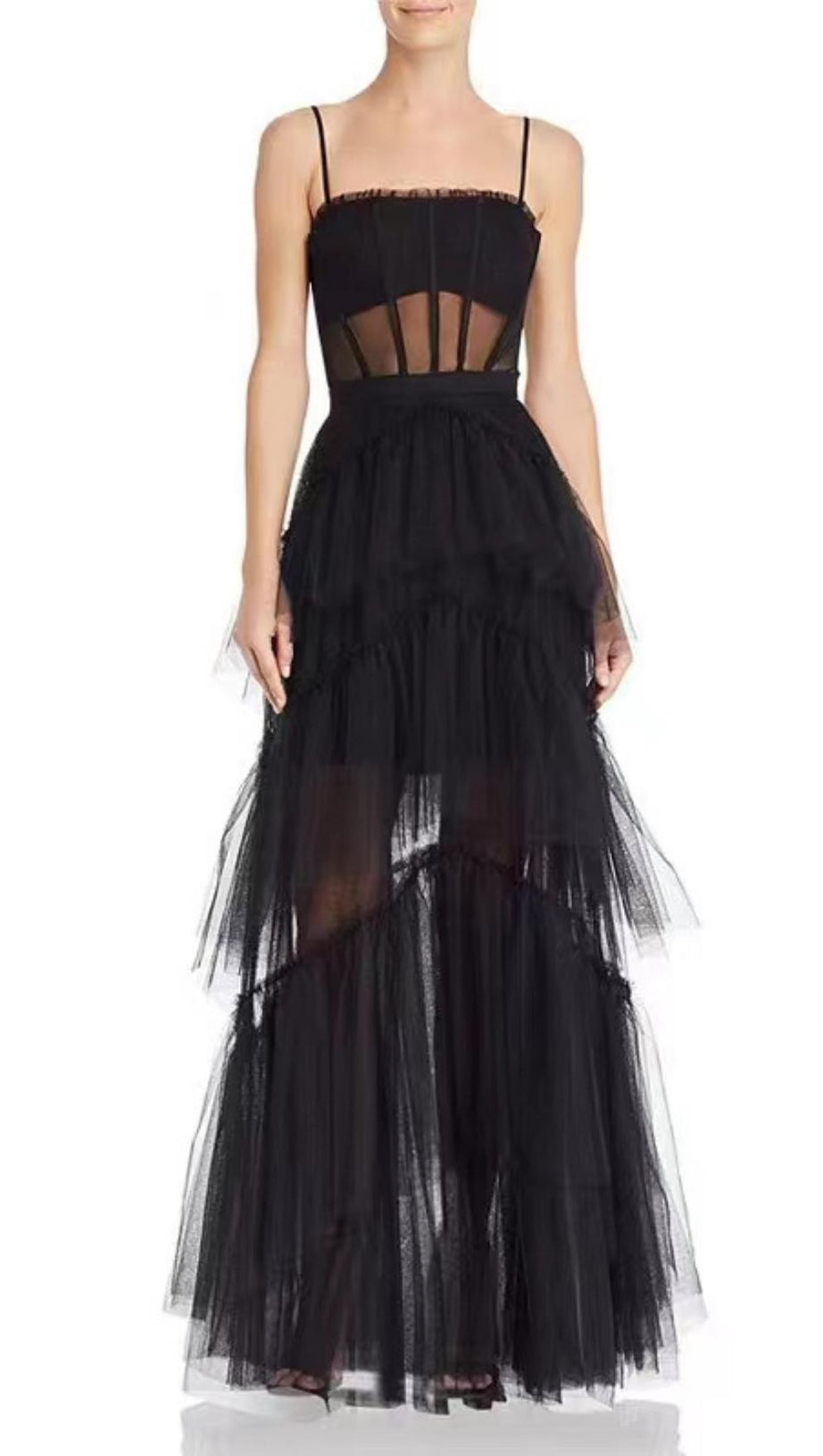 Mesh-Maxikleid in Schwarz