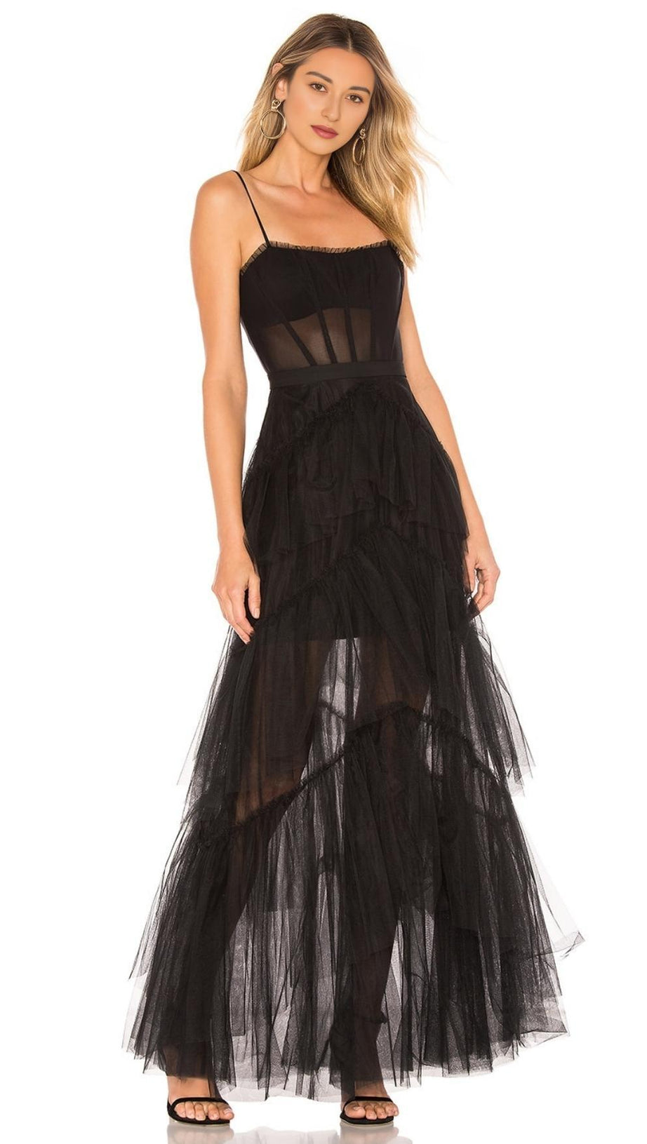 Mesh-Maxikleid in Schwarz