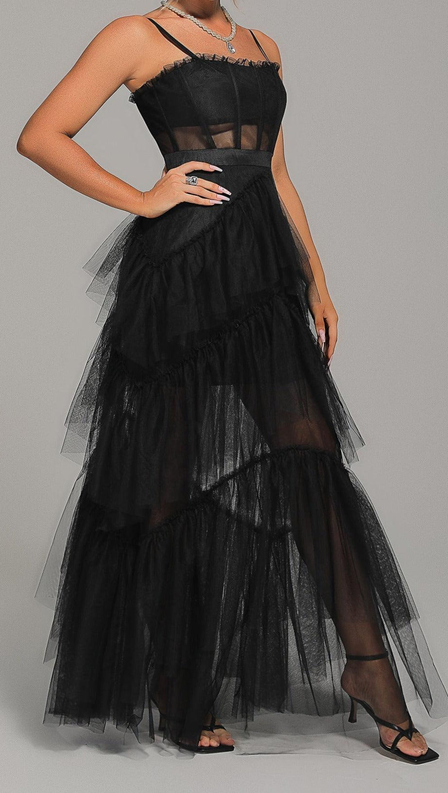 Mesh-Maxikleid in Schwarz
