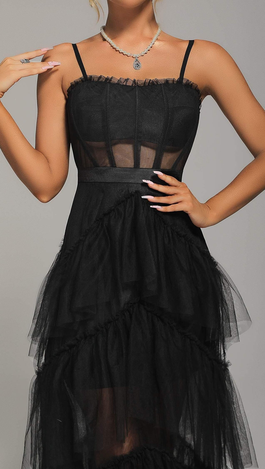 Mesh-Maxikleid in Schwarz